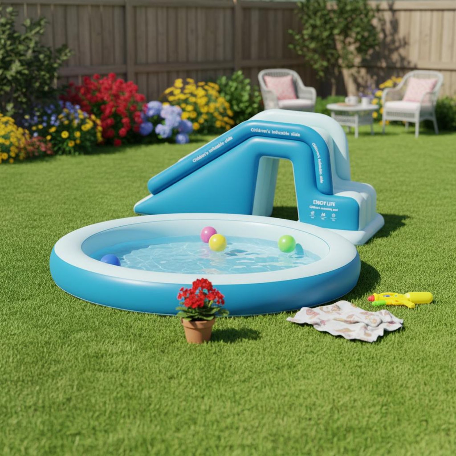Inflatable Pool Slide Foldable - Kids Outdoor Nature Toys 评论和价格