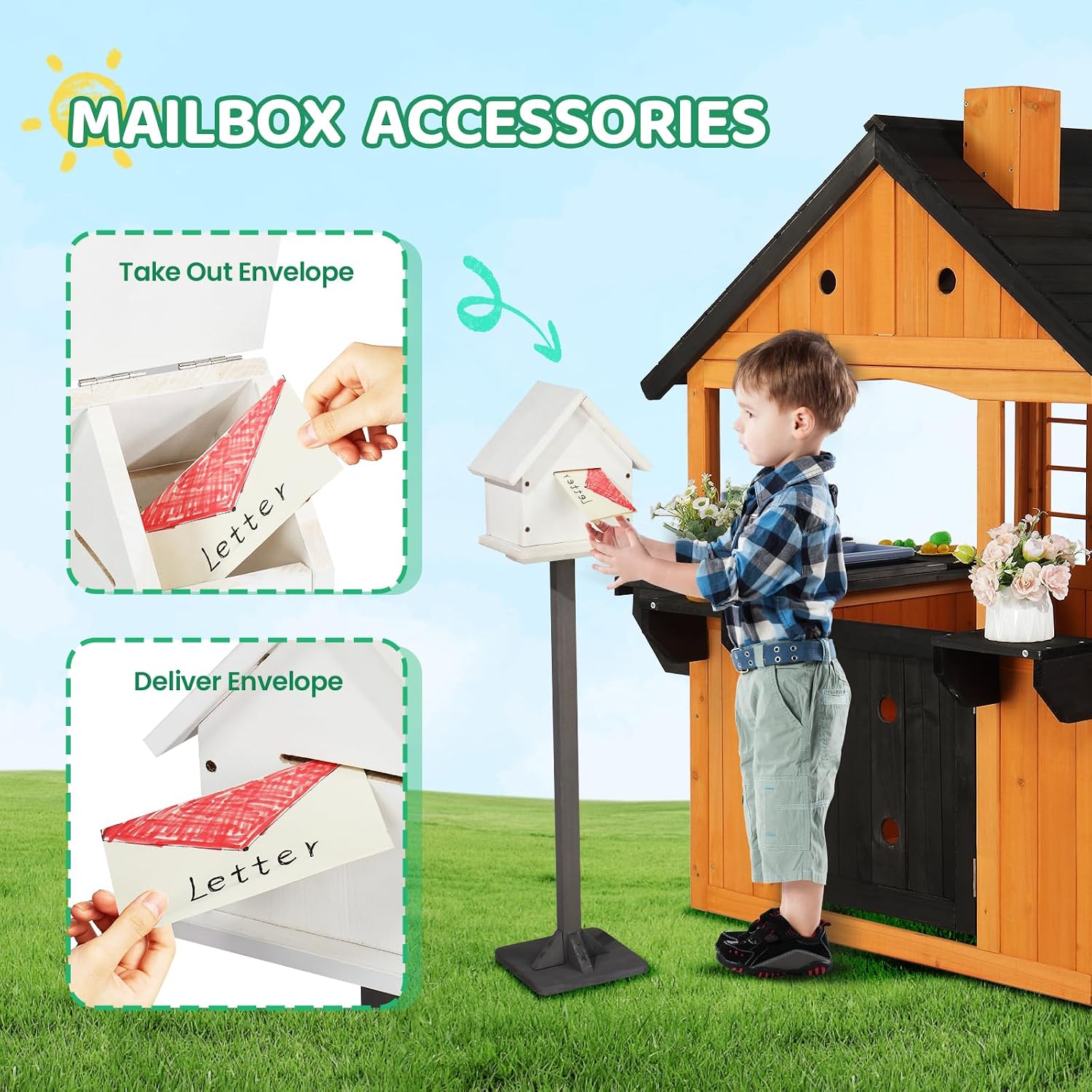 Kids Wooden Playhouse for Outd - Kids Outdoor Sink 评论和价格