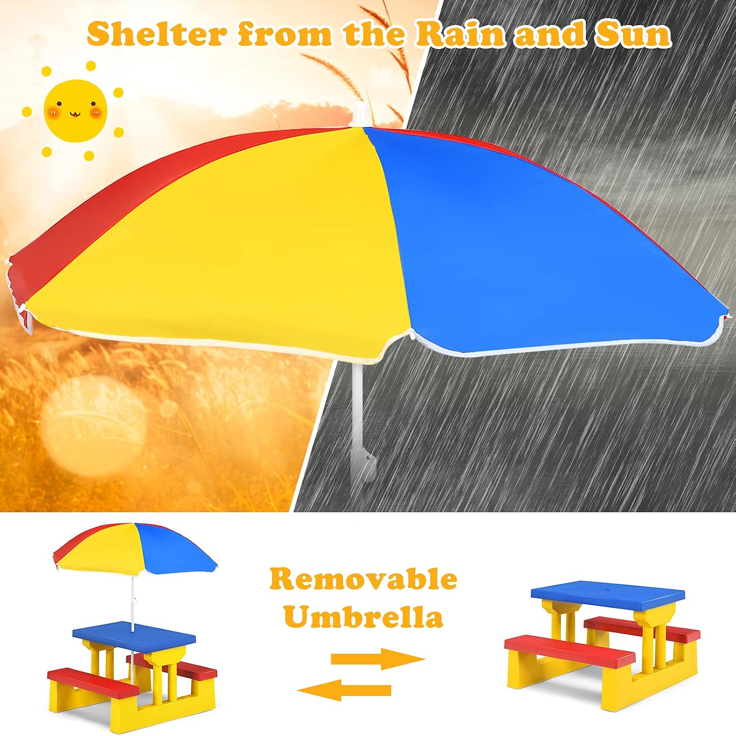 ARMILE Kids Picnic Table, Kids - Kids Outdoor Bench With Umbrella 评论和价格