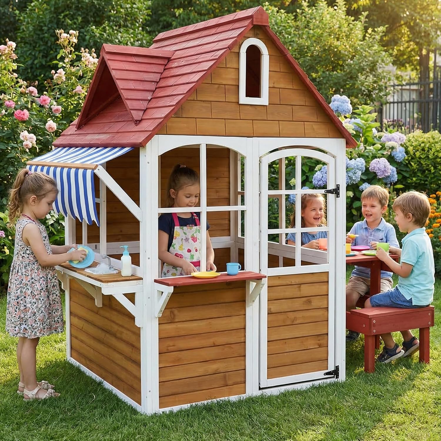 #Outdoor Wooden Kids Playhouse - Kids Outdoor Sink 评论和价格