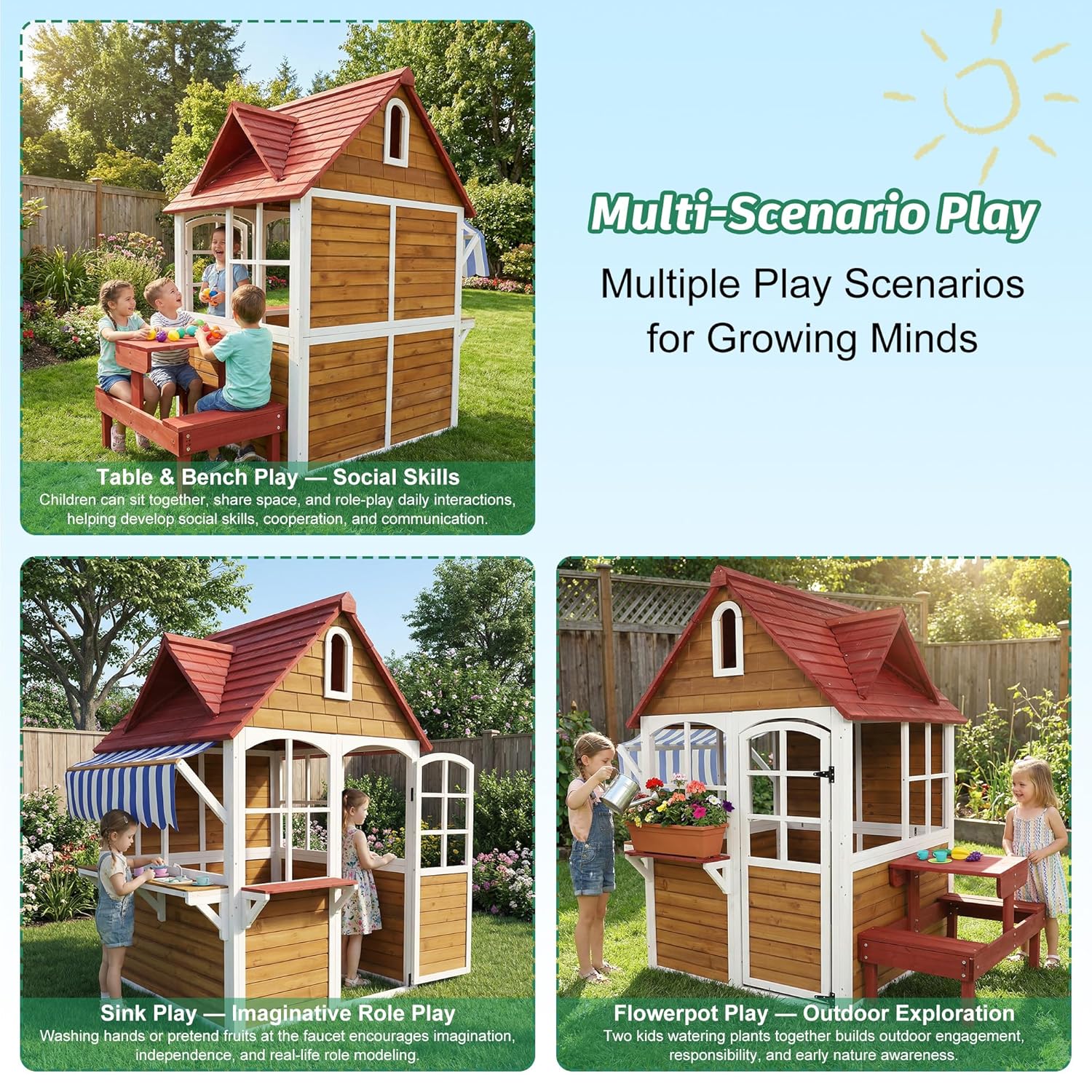 #Outdoor Wooden Kids Playhouse - Kids Outdoor Sink 评论和价格